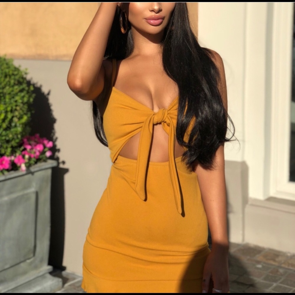 Mustard orangey tie front dress gold summer yellow